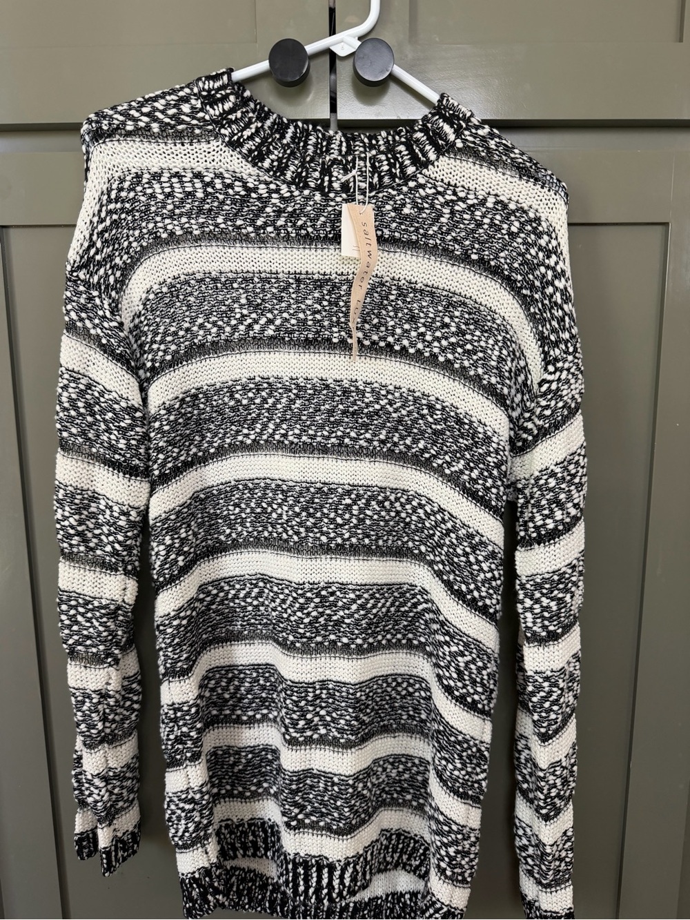 saltwater LUXE Black and Cream Striped Crewneck Sweater - Picture 1 of 4